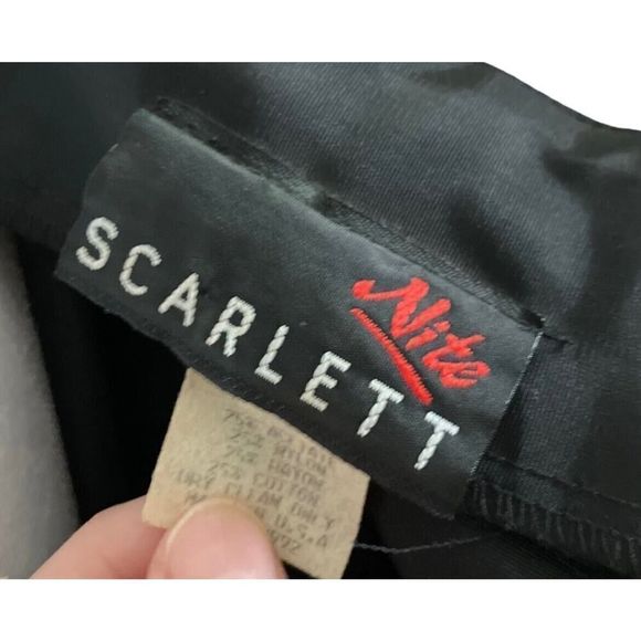 Vintage 80s Nite Scarlett Black/Purple Lace Off Shoulder Sheath Dress US 13-14 - Picture 7 of 9